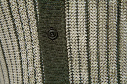 Colorblock Striped Knit Polo Shirt