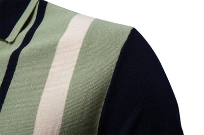 Casual Colorblock Striped Knit Polo Shirt
