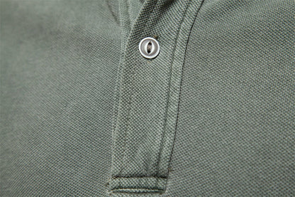 Retro Style Pigment Wash Polo Shirt