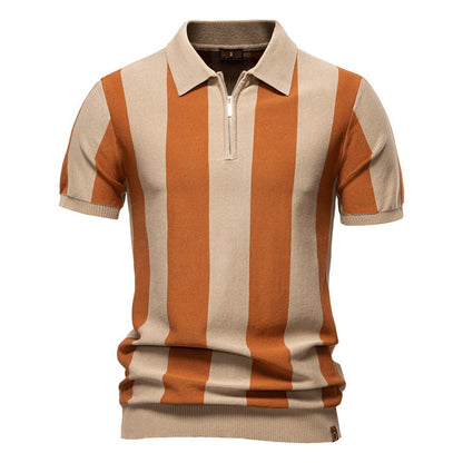 Men’s Bold Stripe Zip Polo Shirt