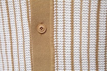 Colorblock Striped Knit Polo Shirt
