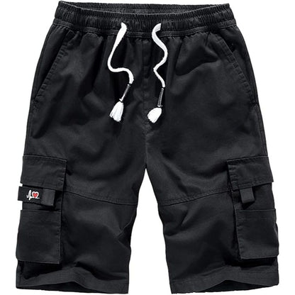Men’s 8-Pocket Knee-Length Elastic Waist Cargo Shorts