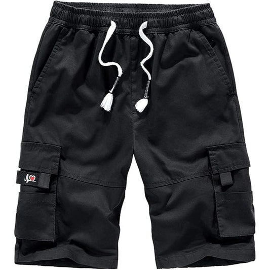 Men’s 8-Pocket Knee-Length Elastic Waist Cargo Shorts
