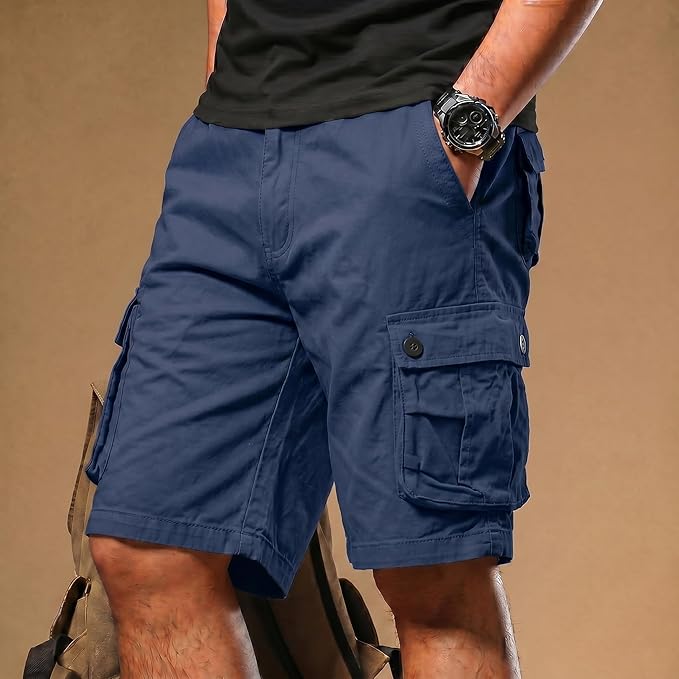 Men’s Knee-Length Six-Pocket Color-Block Cargo Shorts