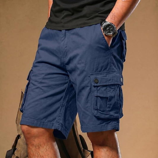 Men’s Knee-Length Six-Pocket Color-Block Cargo Shorts