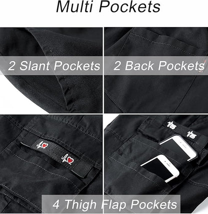 Men’s 8-Pocket Knee-Length Elastic Waist Cargo Shorts