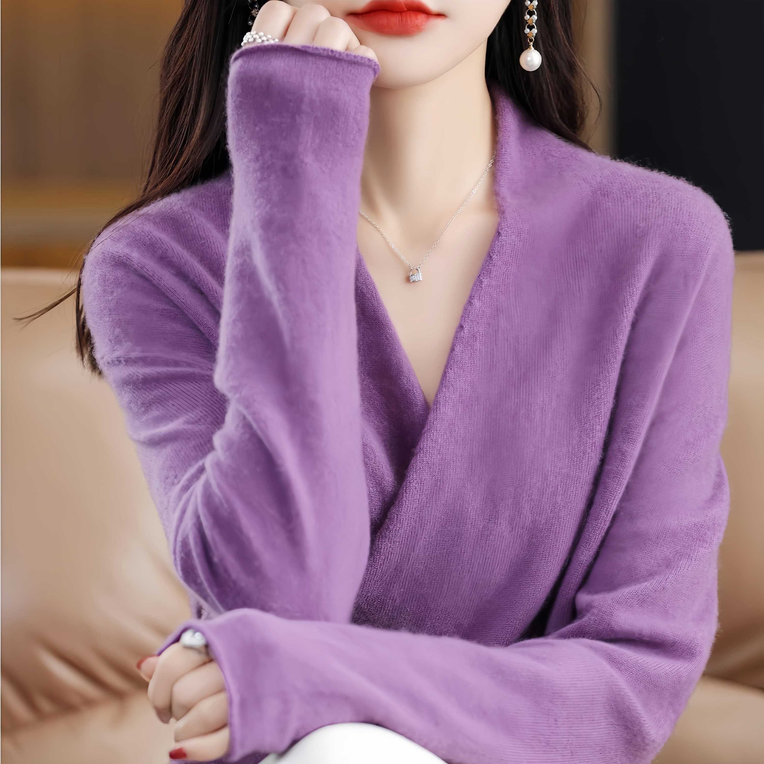 Women's V Neck Pullover Sweater – XAWZL