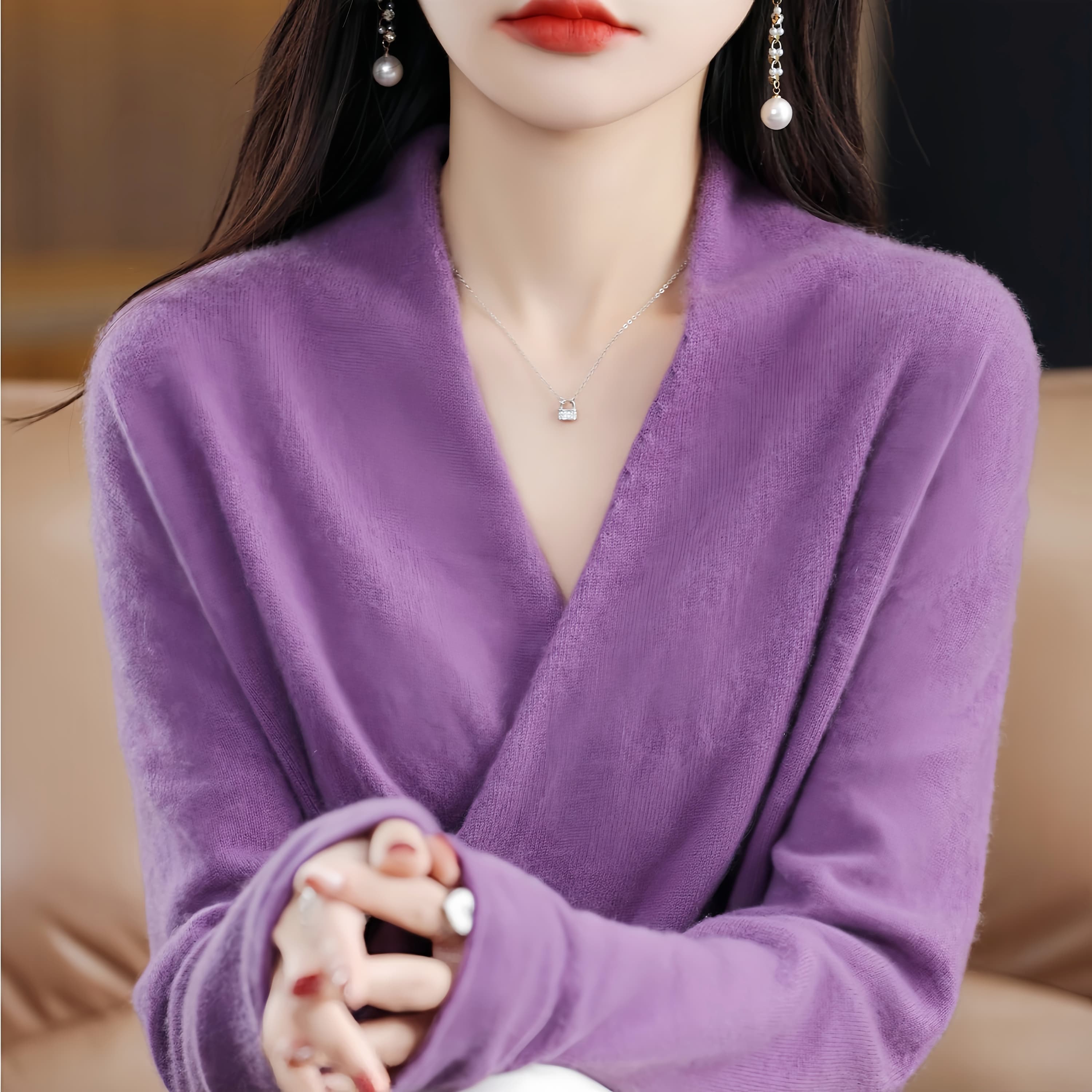 Women's V Neck Pullover Sweater – XAWZL