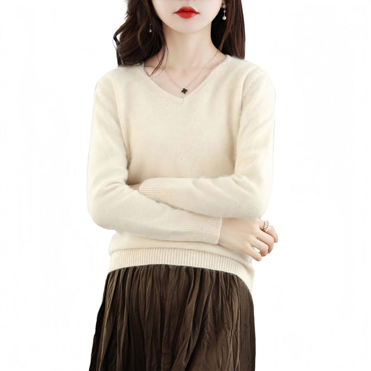 Women’s V Neck Mink Wool Sweater
