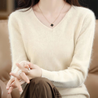 Women’s V Neck Mink Wool Sweater