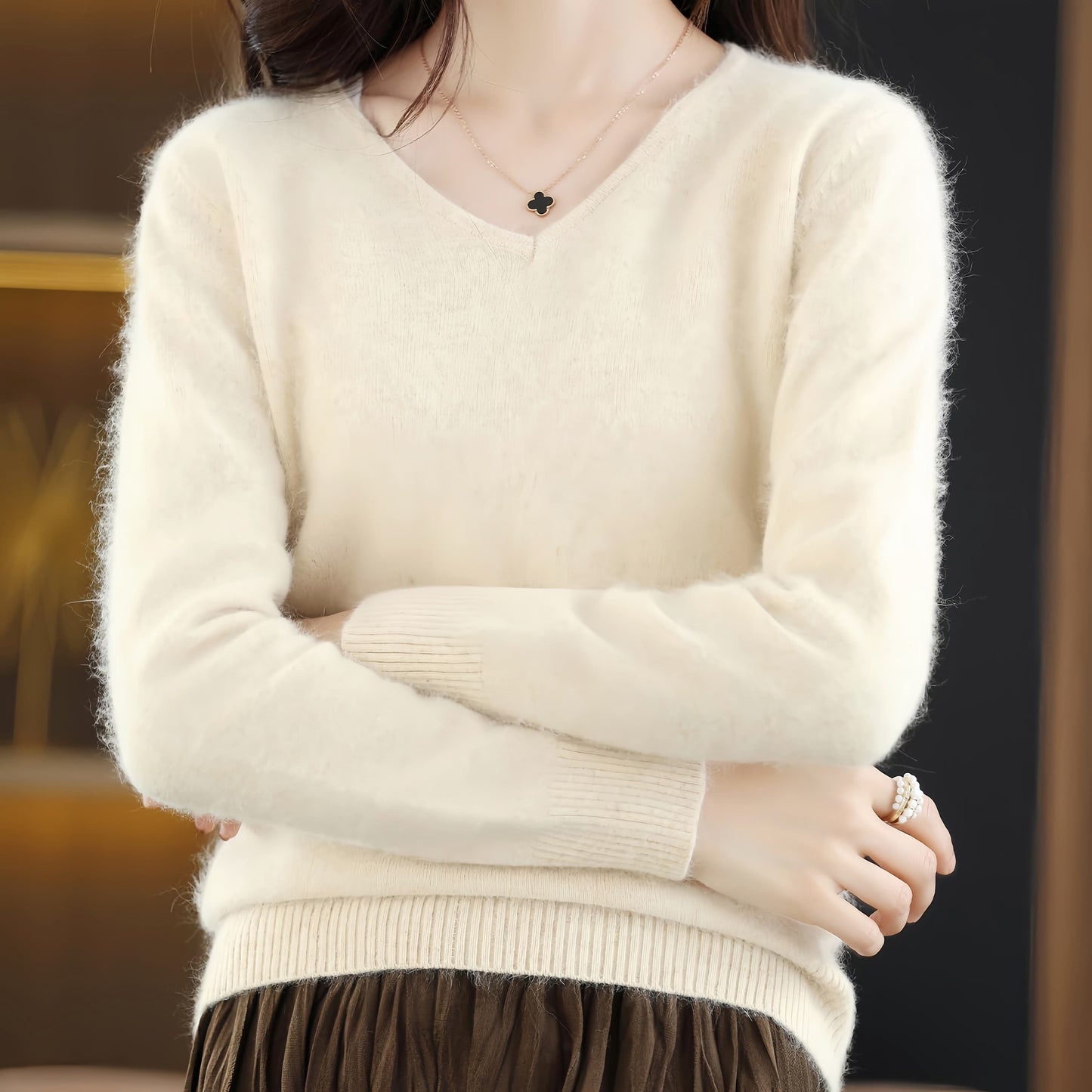 Women’s V Neck Mink Wool Sweater