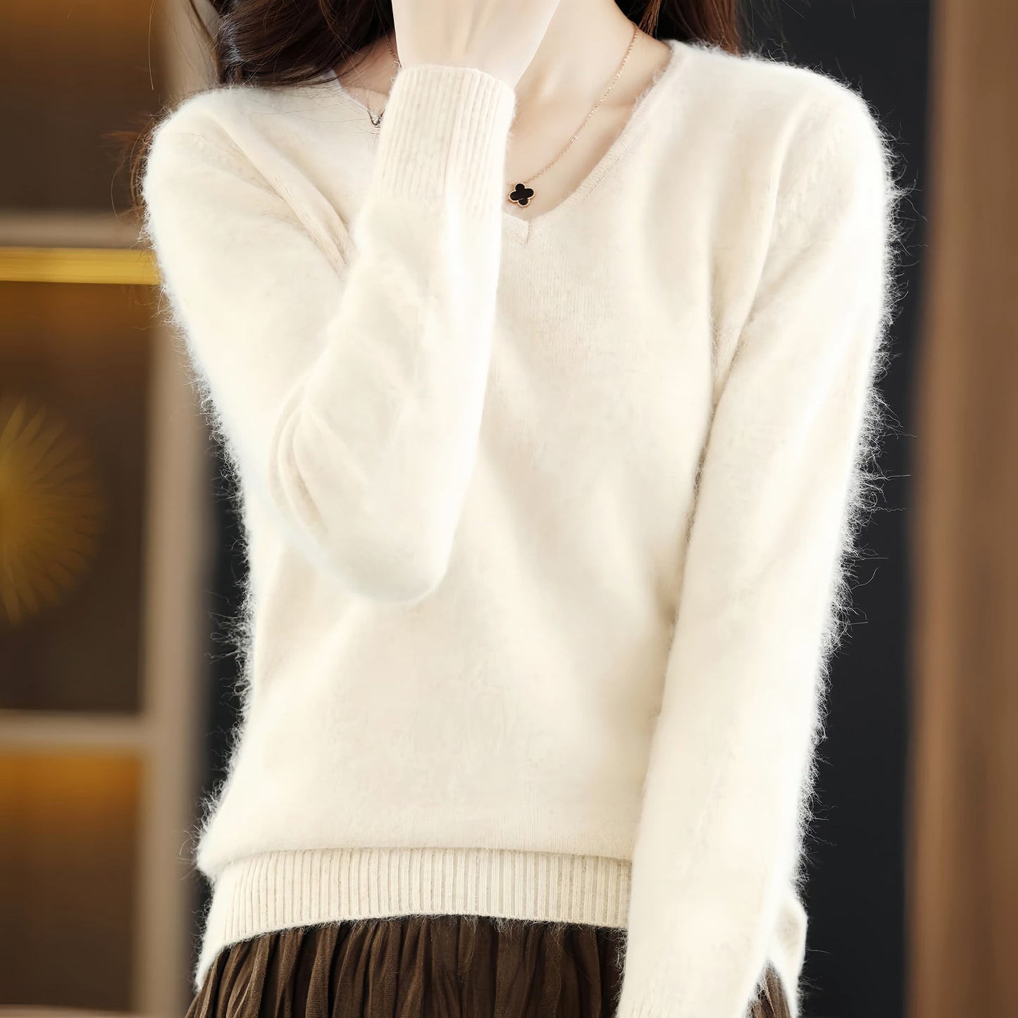 Women’s V Neck Mink Wool Sweater